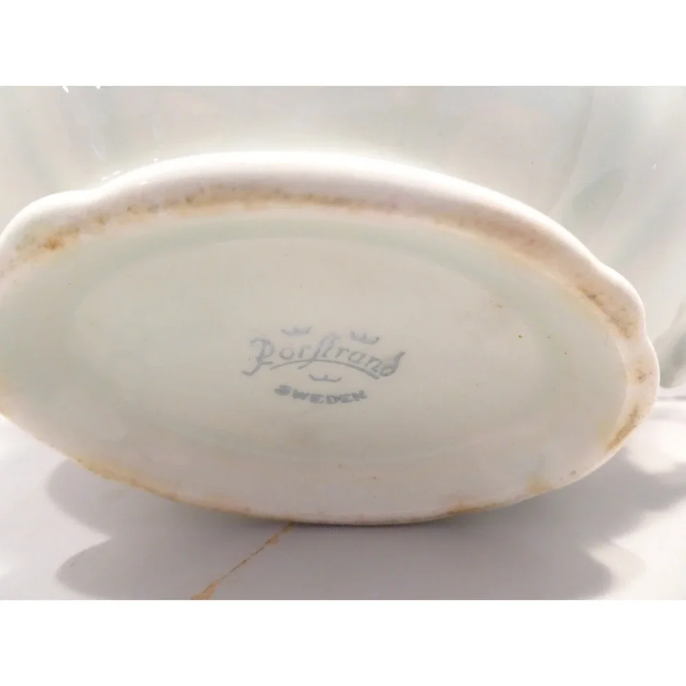 Rorstrand Sweden Gravy Boat Blue Floral Iris Gold Gilt Scalloped Porcelain